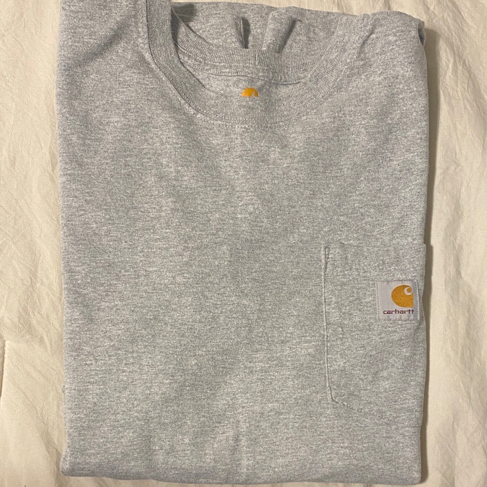 Carhartt Light Heather Gray Pocket Tee with Logo Patch sz L